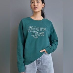 Anthropologie Back When “Love More” Logo Graphic Green Pullover Crewneck